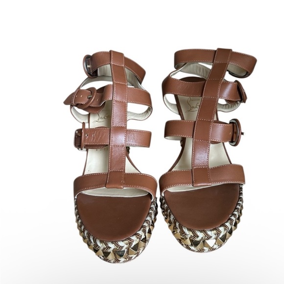 Christian Louboutin Rocknbuckle studded wedges RETAIL 795